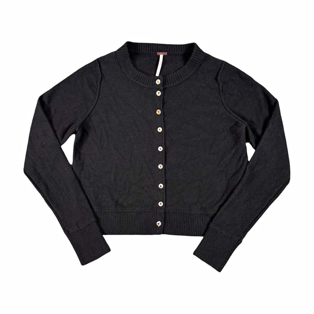 Women’s Free People Black Knit Crew Neck Long Sleeve Button-Front Cardigan S